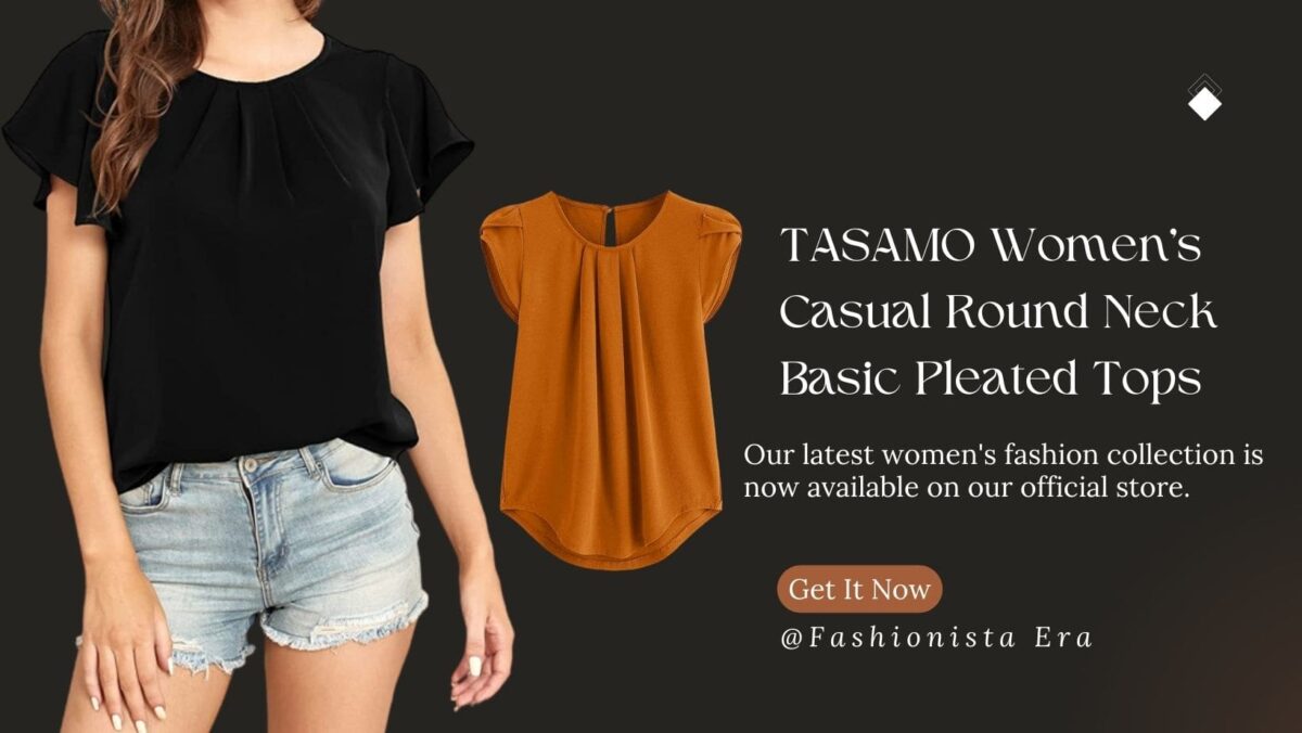 TASAMO Women's Casual Round Neck Basic Pleated Tops